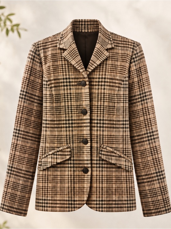 J. Jill Jackets & Blazers - J. Jill Brown and Cream Plaid Knit Blazer-NWT-Small